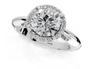 Halo Engagement Ring Setting for Round Cut Center with Tapered Plain Band and Prong Head in Platinum