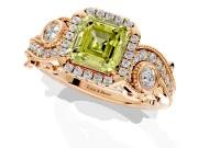Milgrain Halo Engagement Ring Setting for Fancy Yellow Asscher Cut Center with Shoulder Bezels and Prong Head in Rose Gold