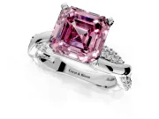 Solitaire Engagement Ring Setting for Fancy Pink Asscher Cut Center with Pave and Plain Crossover and Basket Head in Platinum