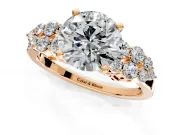 Cluster Engagement Ring Setting for Round Cut Center with 2-Row Shoulder Clusters and Prong Head in Rose Gold