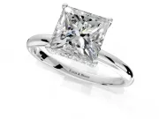 Hidden Halo Engagement Ring Setting for Princess Cut Center with Thin Round-Wire Band and Prong Head in White Gold