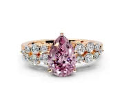 Cluster Engagement Ring Setting for Fancy Pink Pear-Shaped Center with 2-Row Shoulder Clusters and Prong Head in Rose Gold