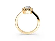 Halo Engagement Ring Setting for Pear-Shaped Center with Inner Milgrain Border and Prong Head in Yellow Gold
