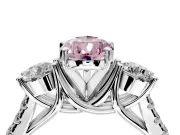 3 Stone Engagement Ring Setting for Fancy Pink Pear-Shaped Center with Crossover Basket, Pave Band and Prong Head in Sterling Silver