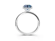 Hidden Halo Engagement Ring Setting for Fancy Blue Round Cut Center with Pave Band and Prong Head in White Gold