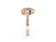 Halo Engagement Ring Setting for Fancy Pink Pear-Shaped Center with Heart-Shaped Openwork, Pave Band and Prong Head in Rose Gold