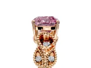 Leaf Engagement Ring Setting for Fancy Pink Cushion Cut Center with Milgrain Accent Band and Prong Head in Rose Gold