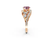Halo Engagement Ring Setting for Fancy Pink Round Cut Center with Marquise and Pave Bypass Band and Prong Head in Rose Gold
