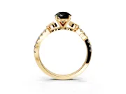 Leaf Motif Engagement Ring Setting for Fancy Black Pear-Shaped Center with Pave Band and Prong Head in Yellow Gold