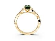 Solitaire Engagement Ring Setting for Fancy Green Emerald Cut Center with Twisted Pave Split Shank and Prong Head in Yellow Gold