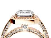 Halo Engagement Ring Setting for Asscher Cut Center with Framed Halo, Pave Band and Prong Head in Rose Gold