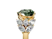 Leaf Cluster Engagement Ring Setting for Fancy Green Heart-Shaped Center with Marquise Accents and Prong Head in Yellow Gold