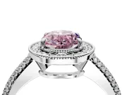 Milgrain Halo Engagement Ring Setting for Fancy Pink Oval Center with Three-Sided Pave Band and Prong Head in Sterling Silver