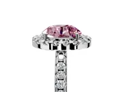 Pave Halo Engagement Ring Setting for Fancy Pink Round Cut Center with Single Row Pave Band and Prong Head in Platinum