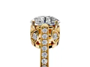 Cathedral Engagement Ring Setting for Round Cut Center with Antique-Style Pave Band and Prong Head in Yellow Gold