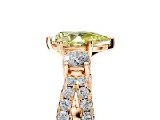 3 Stone Engagement Ring Setting for Fancy Yellow Pear-Shaped Center with Pave Split Shank and Prong Head in Rose Gold