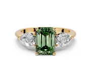 3 Stone Engagement Ring Setting for Fancy Green Emerald Cut Center with Large Pear-Shaped Accents and Prong Head in Yellow Gold