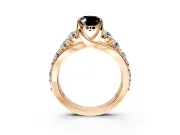 Solitaire Engagement Ring Setting for Fancy Black Oval Center with Graduated Shared Prongs and Prong Head in Rose Gold