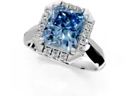 Halo Engagement Ring Setting for Fancy Blue Radiant Cut Center with Square Band and Prong Head in Sterling Silver