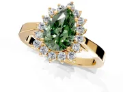 Starburst Halo Engagement Ring Setting for Fancy Green Pear-Shaped Center with Flat Cathedral Band and Prong Head in Yellow Gold