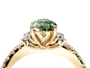 Paired Accent Engagement Ring Setting for Fancy Green Pear-Shaped Center with Pave Band and Prong Head in Yellow Gold