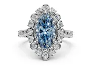 Milgrain Halo Engagement Ring Setting for Fancy Blue Marquise Center with Bezel Point Accents and Prong Head in Sterling Silver