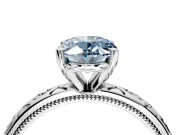 Solitaire Engagement Ring Setting for Fancy Blue Oval Center with Scrollwork Band and Prong Head in Sterling Silver