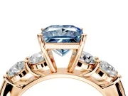 5 Stone Engagement Ring Setting for Fancy Blue Princess Cut Center with Graduated Accents and Prong Head in Rose Gold