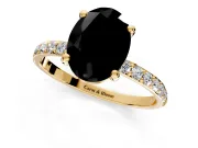 Solitaire Engagement Ring Setting for Fancy Black Oval Center with Pave Accents and Prong Head in Yellow Gold
