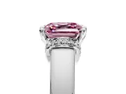 Solitaire Engagement Ring Setting for Fancy Pink Asscher Cut Center with Wide Band, Pave Collar and Prong Head in White Gold