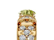 Pave Engagement Ring Setting for Fancy Yellow Round Cut Center with Curved Accent Rows, Openwork and Prong Head in Yellow Gold