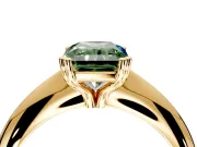 Solitaire Engagement Ring Setting for Fancy Green Radiant Cut Center with Reverse Tapered Band and Prong Head in Yellow Gold