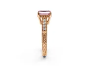 Engraved Engagement Ring Setting for Fancy Pink Asscher Cut Center with Milgrain Pave Band and Prong Head in Rose Gold