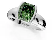 Tension Engagement Ring Setting for Fancy Green Radiant Cut Center with Wide Flat Band and Tension Head in Sterling Silver