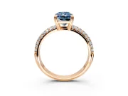 Solitaire Engagement Ring Setting for Fancy Blue Radiant Cut Center with Multi-Row Pave Accents and Basket Head in Rose Gold