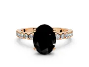 Solitaire Engagement Ring Setting for Fancy Black Oval Center with Band of Accents and Prong Head in Rose Gold