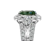 Halo Engagement Ring Setting for Fancy Green Emerald Cut Center with Two-Strand Split Shank and Prong Head in Platinum