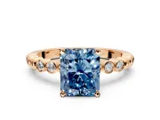 Solitaire Engagement Ring Setting for Fancy Blue Radiant Cut Center with Bezel-Dot Beaded Band and Prong Head in Rose Gold