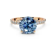 Solitaire Engagement Ring Setting for Fancy Blue Round Cut Center with Pave Accents and Prong Head in Rose Gold