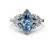 Leaf Cluster Engagement Ring Setting for Fancy Blue Marquise Center with Marquise Accents and Prong Head in Sterling Silver