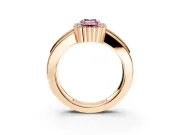 Halo Engagement Ring Setting for Fancy Pink Emerald Cut Center with Wide Band, Inlaid Accent Row and Prong Head in Rose Gold