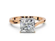 Solitaire Engagement Ring Setting for Princess Cut Center with Plain Bypass Twist Band and Prong Head in Rose Gold