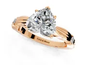 Solitaire Engagement Ring Setting for Heart-Shaped Center with Carved Leaf Shoulders and Prong Head in Rose Gold