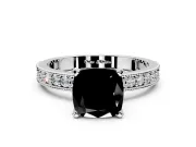 Milgrain Pave Engagement Ring Setting for Fancy Black Cushion Cut Center with Accent Band and Prong Head in Platinum