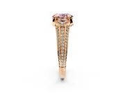 Solitaire Engagement Ring Setting for Fancy Pink Oval Center with Accented Split Shank and Prong Head in Rose Gold