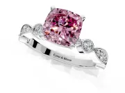Solitaire Engagement Ring Setting for Fancy Pink Cushion Cut Center with Milgrain Bezel Accents and Prong Head in Platinum