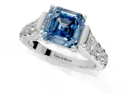 Solitaire Engagement Ring Setting for Fancy Blue Asscher Cut Center with Pave Cathedral Shoulders and Prong Head in Platinum