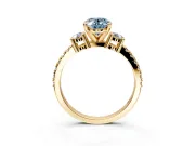 3 Stone Engagement Ring Setting for Fancy Blue Oval Center with Round Cut Side Accents and Prong Head in Yellow Gold