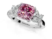 Floral Engagement Ring Setting for Fancy Pink Cushion Cut Center with Marquise Cluster Shoulders and Prong Head in White Gold