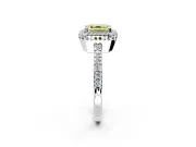Halo Engagement Ring Setting for Fancy Yellow Asscher Cut Center with Inner Milgrain Border and Prong Head in Platinum